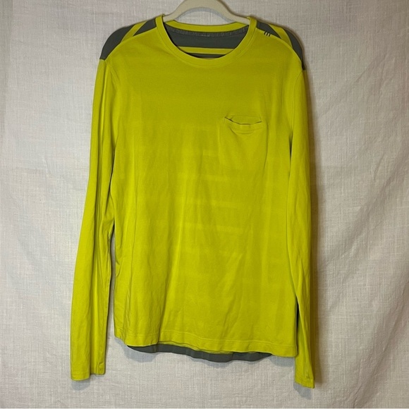 Lululemon In Your Element Neon Green Yellow Gray Stripe Long Sleeve Shir… - Picture 1 of 7